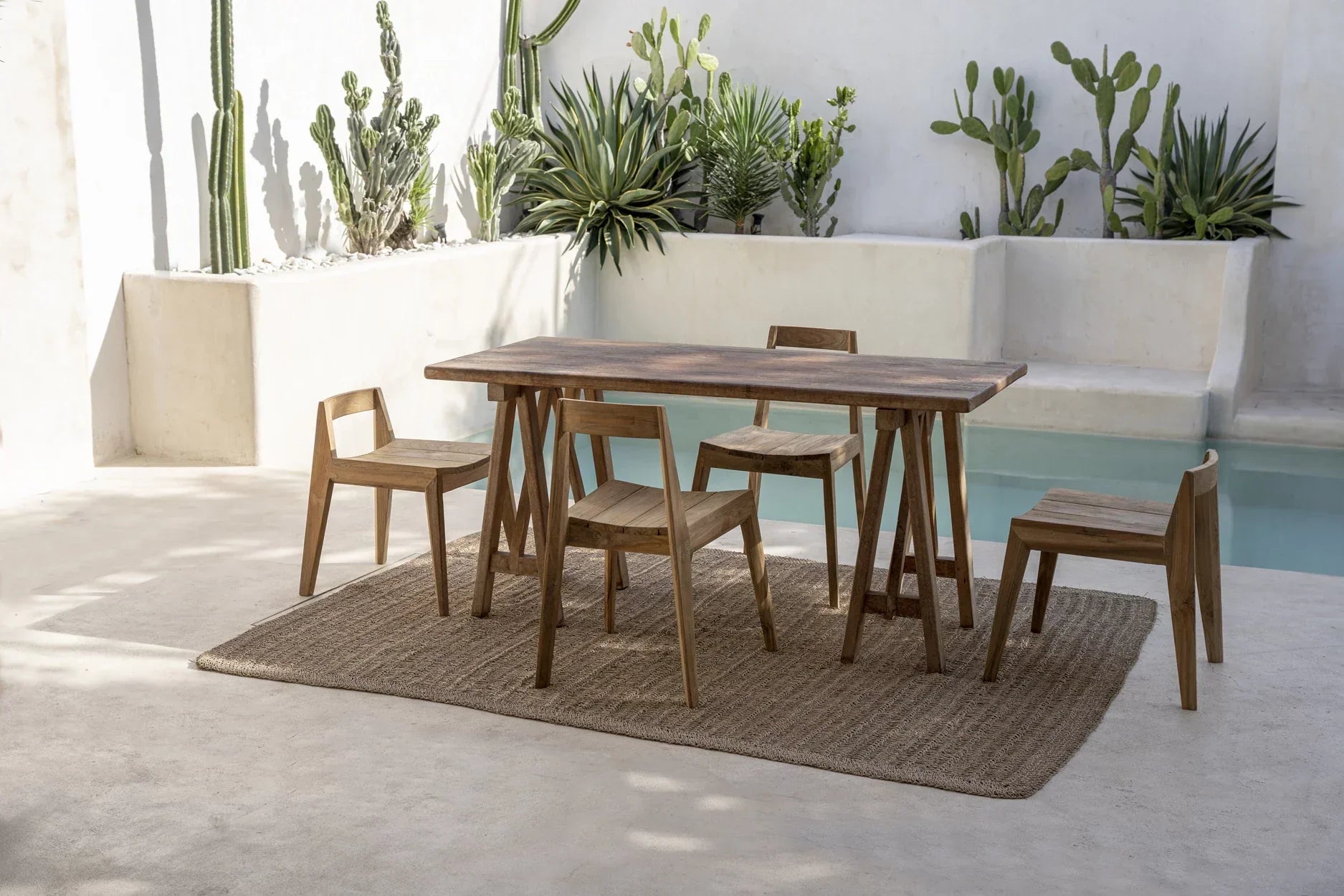 Tapis rectangulaire en jute pour salon et extérieur