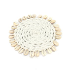 Dessous de verre rond en herbe marine et coquillages Ø12 cm