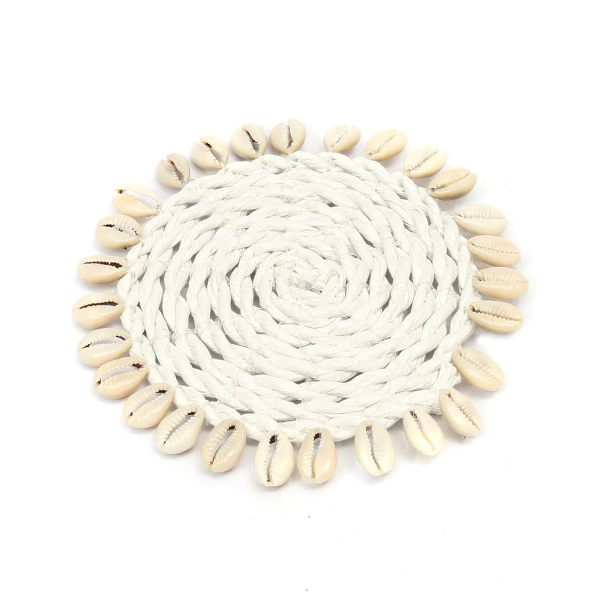 Dessous de verre rond en herbe marine et coquillages Ø12 cm