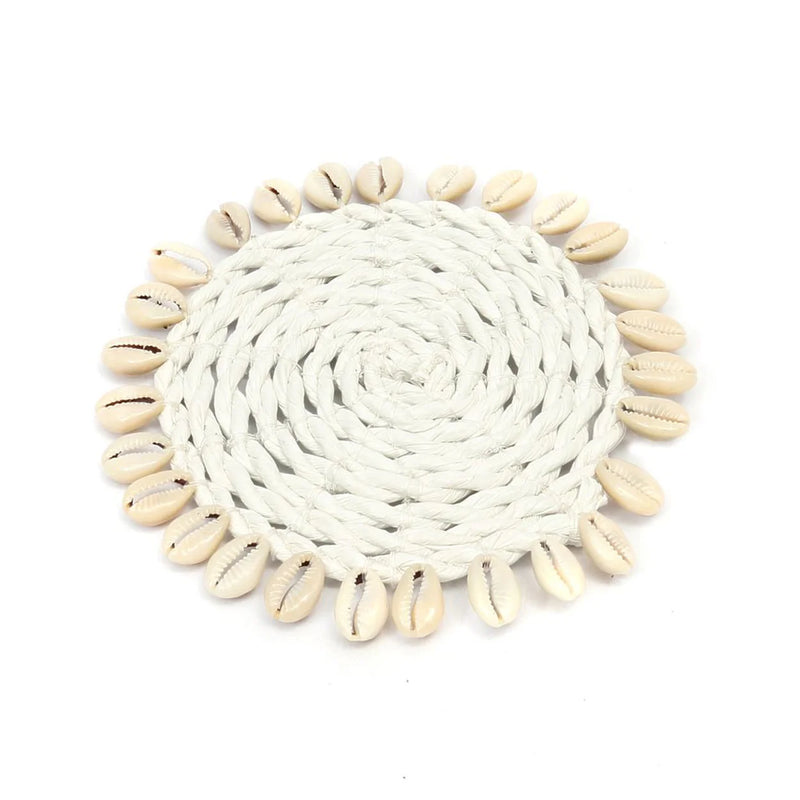 Dessous de verre rond en herbe marine et coquillages Ø12 cm