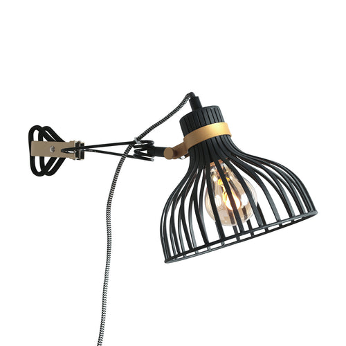 Applique murale en métal noir bras articulé et détails dorés – H20 cm
