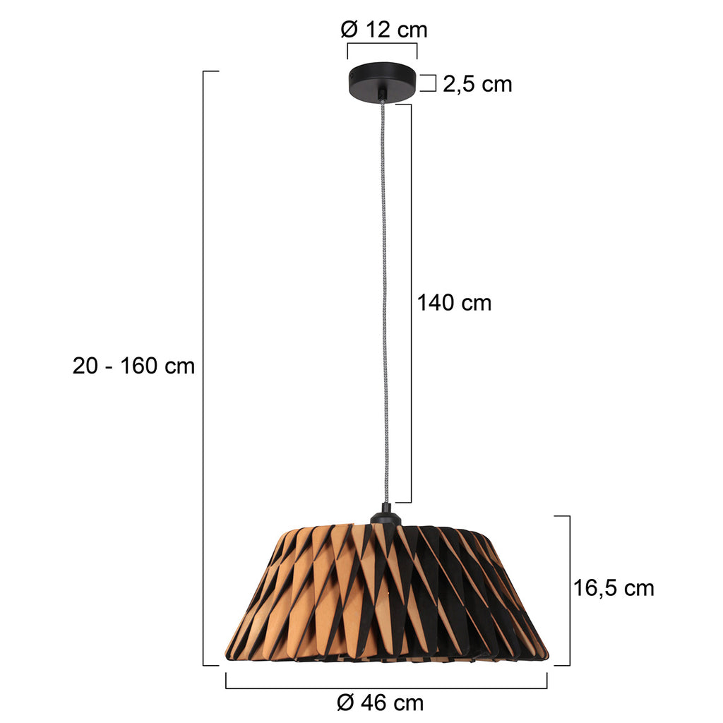 Suspension en bois ajouré motif zigzag noir et naturel – Ø46 cm
