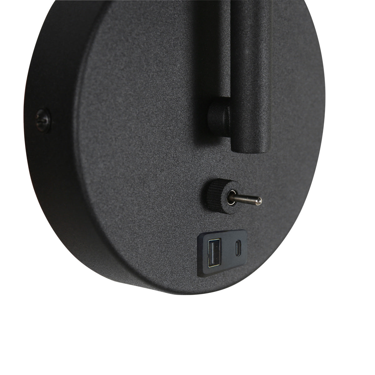 Applique murale noire en métal avec port USB et bras flexible – H33 cm