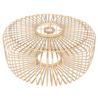 Lampadaire arc métal noir abat-jour bambou naturel ajouré – H240 cm