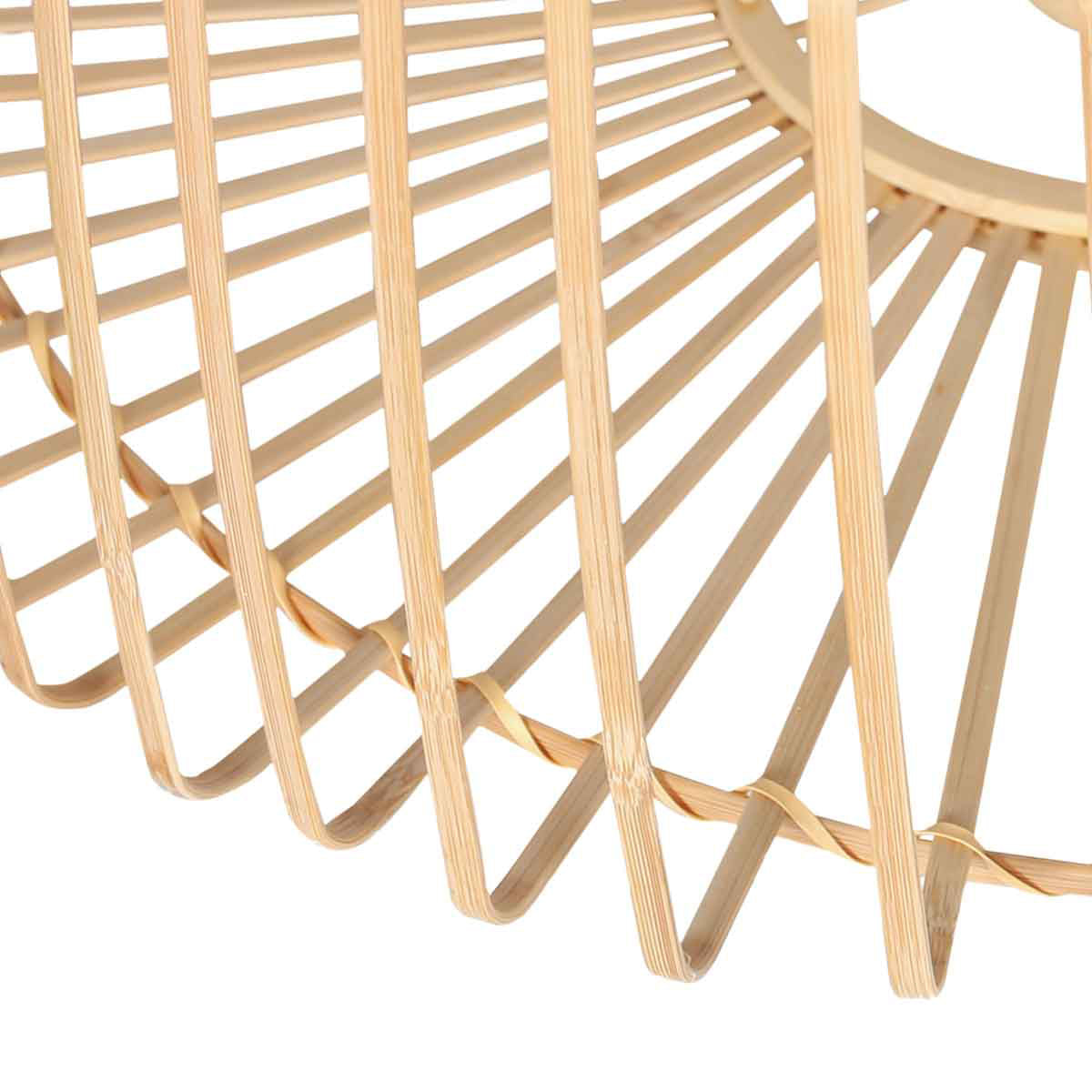 Lampadaire arc métal noir abat-jour bambou naturel ajouré – H240 cm