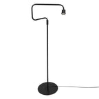 Lampadaire en métal noir avec bras courbé et abat-jour cylindrique – H165 cm