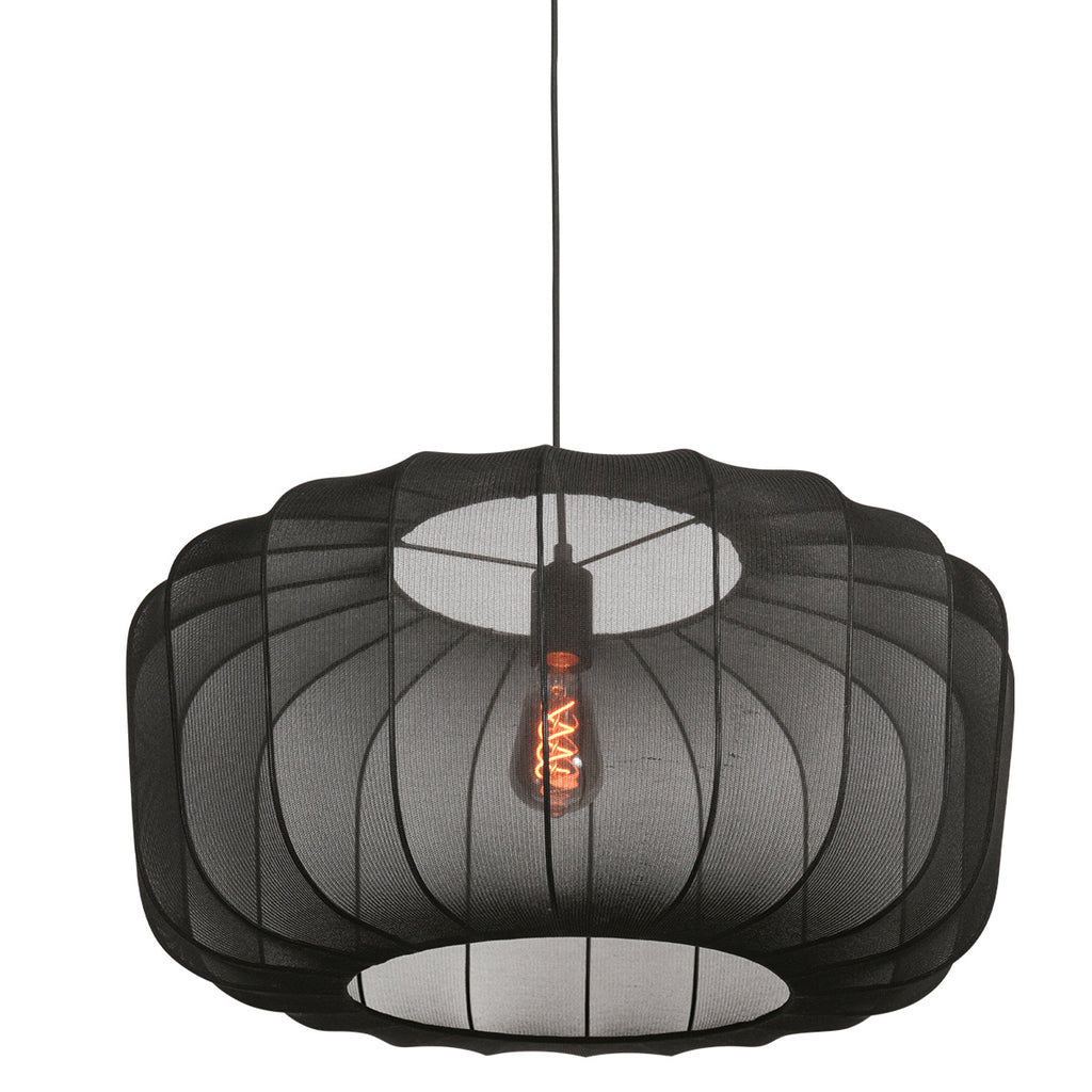 Suspension ovale en maille noire ampoule vintage visible – Ø60 cm