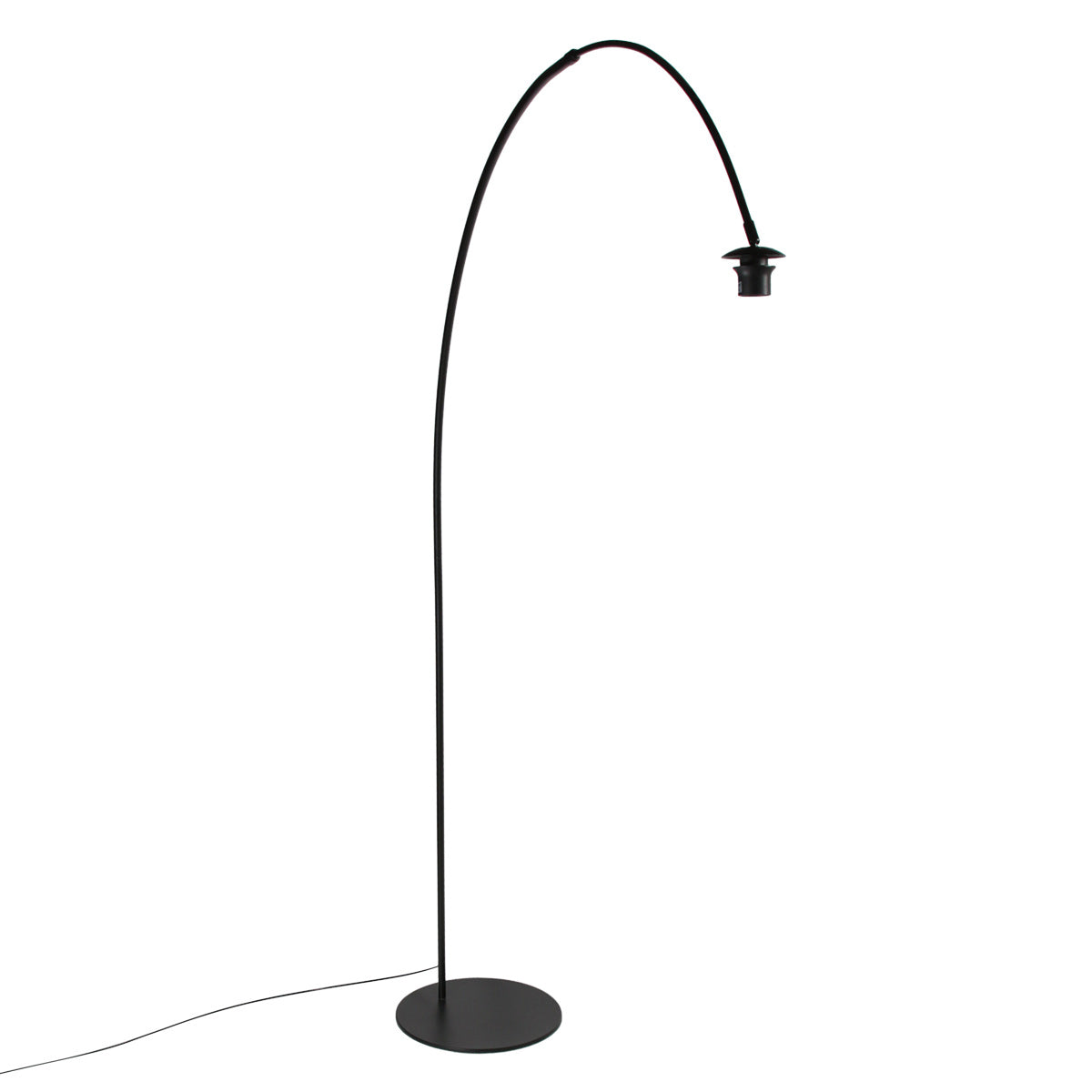 Lampadaire arc métal noir abat-jour lin blanc cylindrique – H210 cm