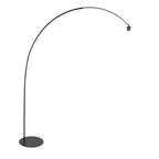 Lampe sur pied noire avec abat-jour en bambou tressé et bras arqué – H193 cm