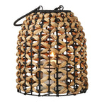 Lanterne en fibres tressées naturel et noir avec verre intérieur – H28 cm