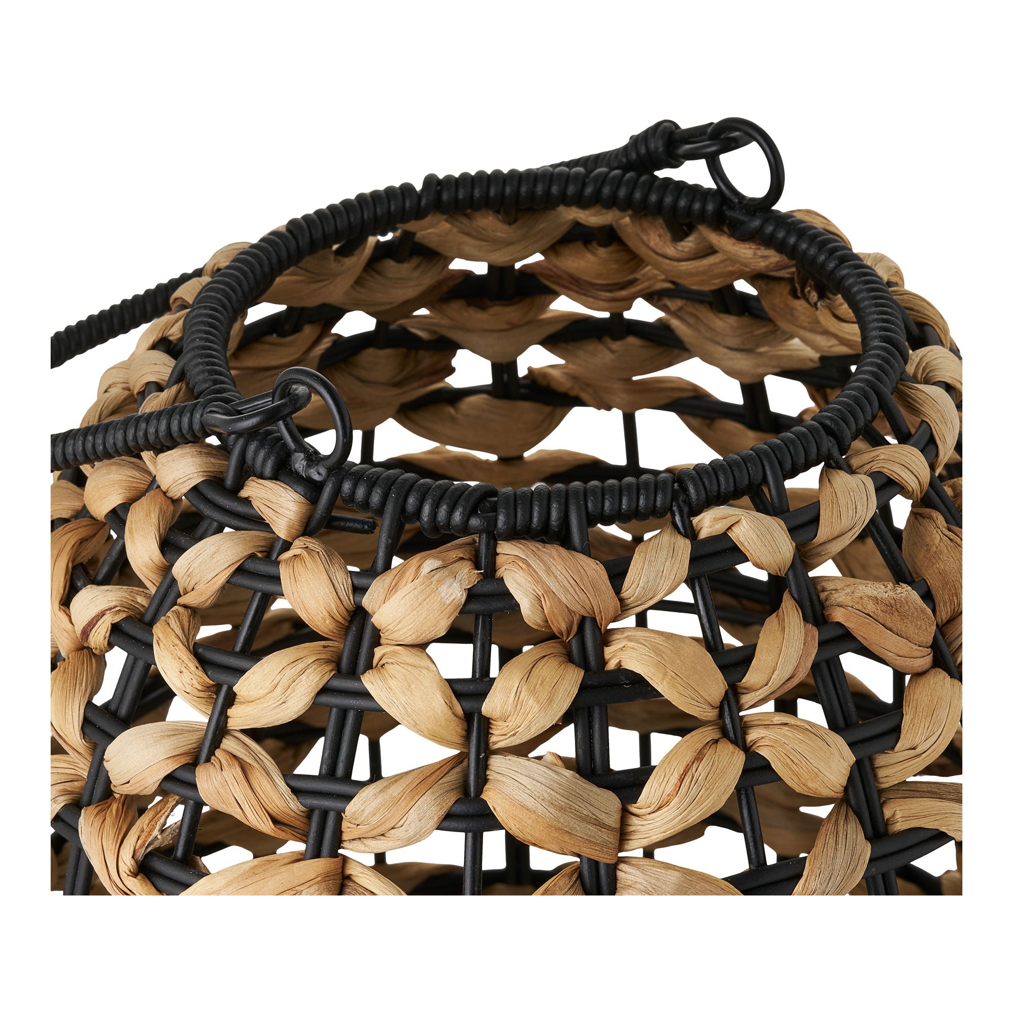 Lanterne en fibres tressées naturel et noir avec verre intérieur – H28 cm
