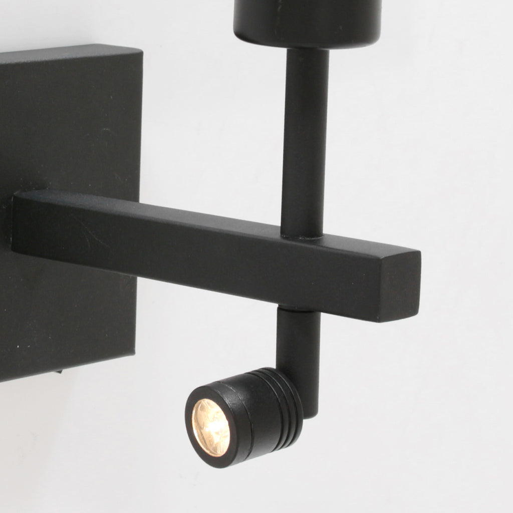Applique murale métal noir abat-jour lin blanc avec liseuse intégrée