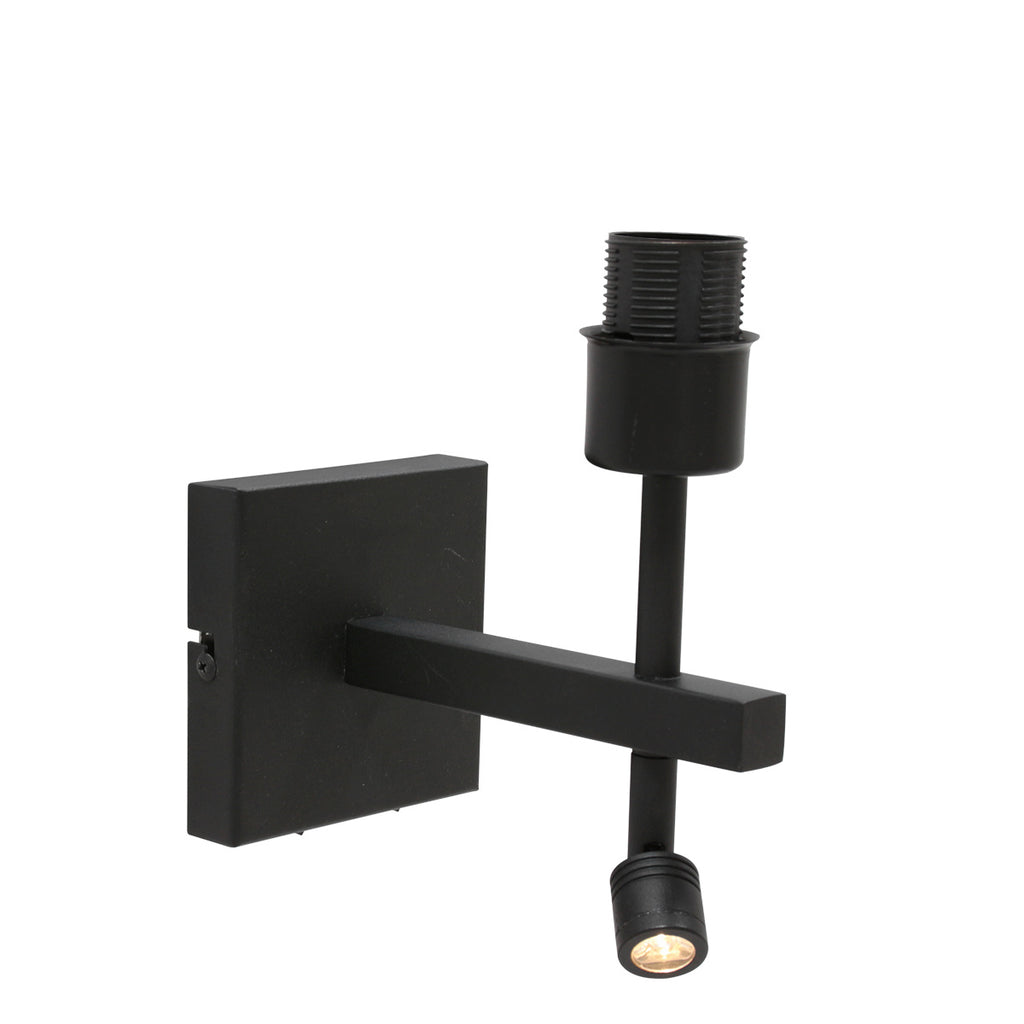 Applique murale métal noir abat-jour lin blanc avec liseuse intégrée