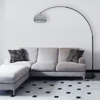 Lampadaire arqué en métal noir abat-jour dôme verre fumé – H230 cm