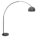 Lampadaire arqué en métal noir abat-jour dôme verre fumé – H230 cm