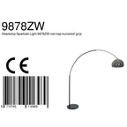 Lampadaire arqué en métal noir abat-jour dôme verre fumé – H230 cm