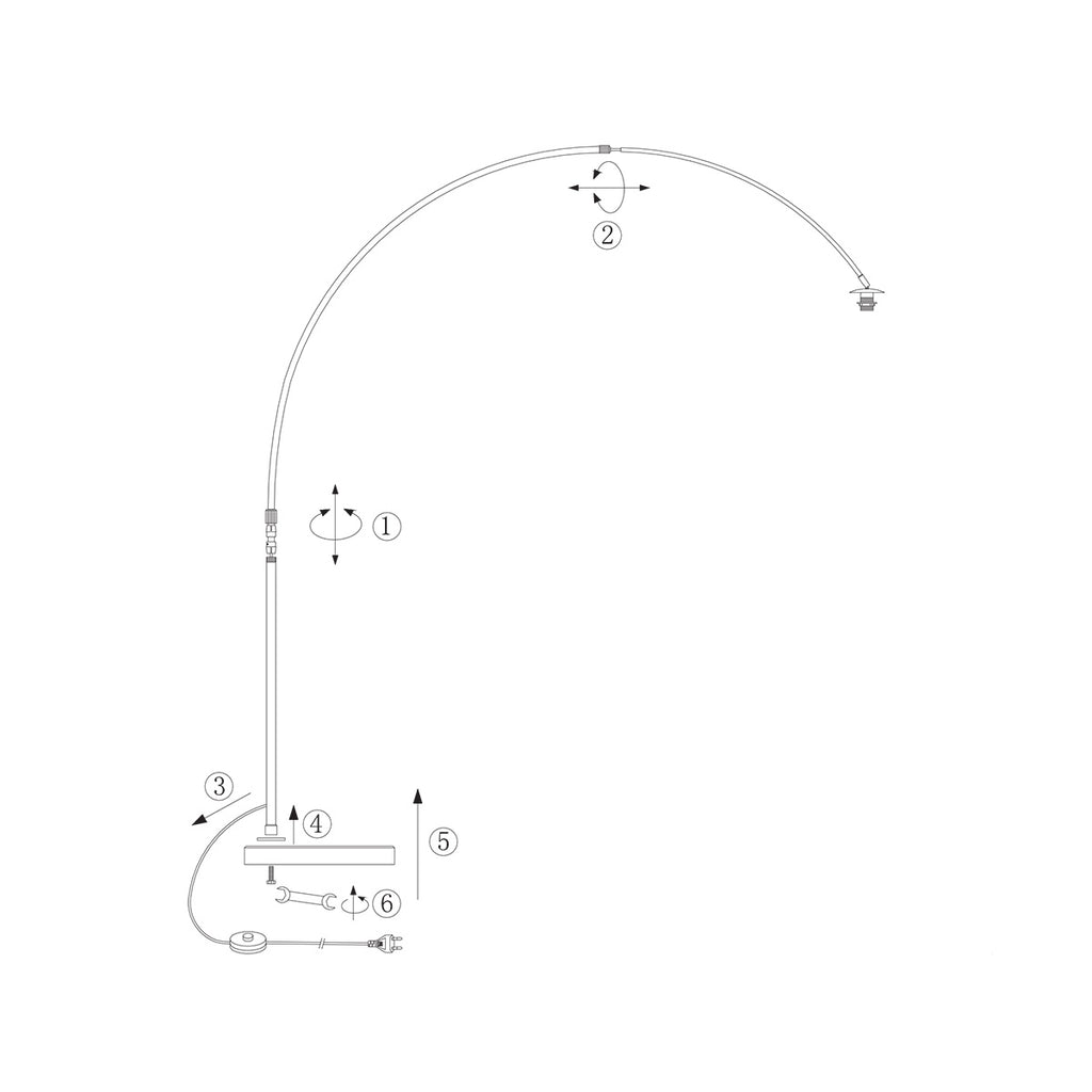 Lampadaire arqué en métal noir abat-jour dôme verre fumé – H230 cm