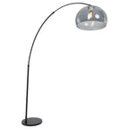 Lampadaire arqué en métal noir abat-jour dôme verre fumé – H230 cm