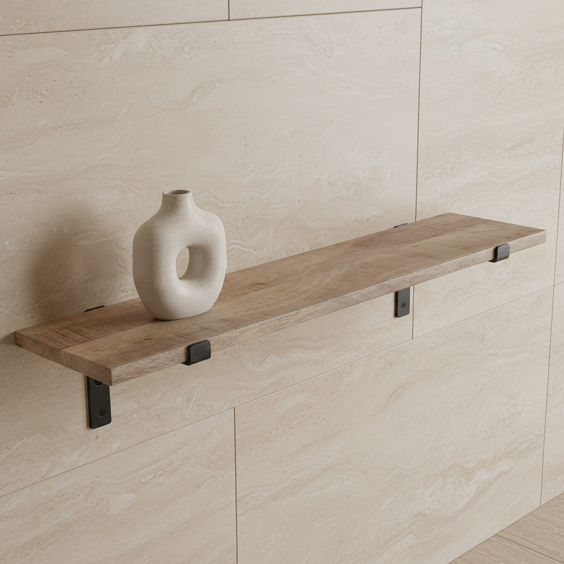 Étagère murale en bois de manguier et métal noir – 80x18 cm
