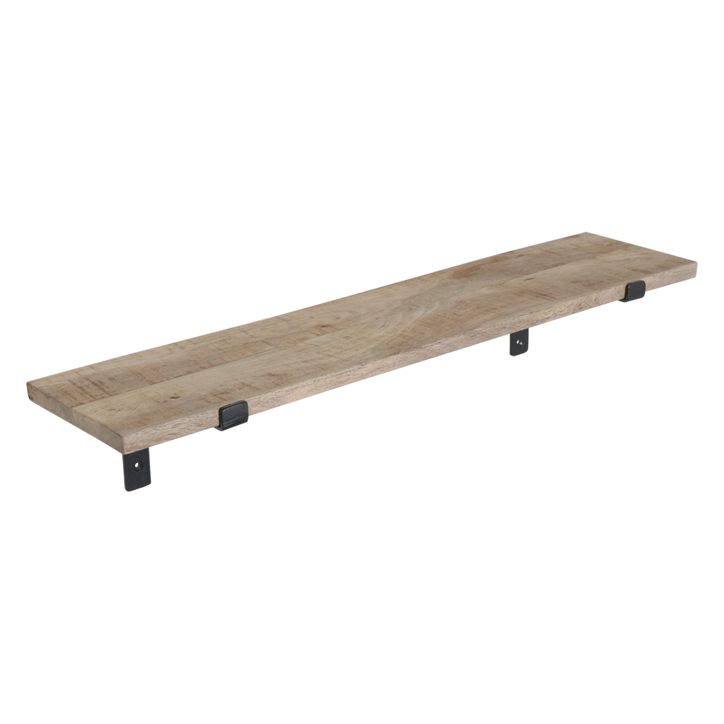 Étagère murale en bois de manguier et métal noir – 80x18 cm