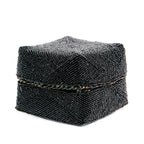 Boîte décorative perlée en bambou noir motif chevrons avec couvercle