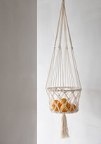 Suspension pour plante en macramé coton blanc à franges – H100 cm
