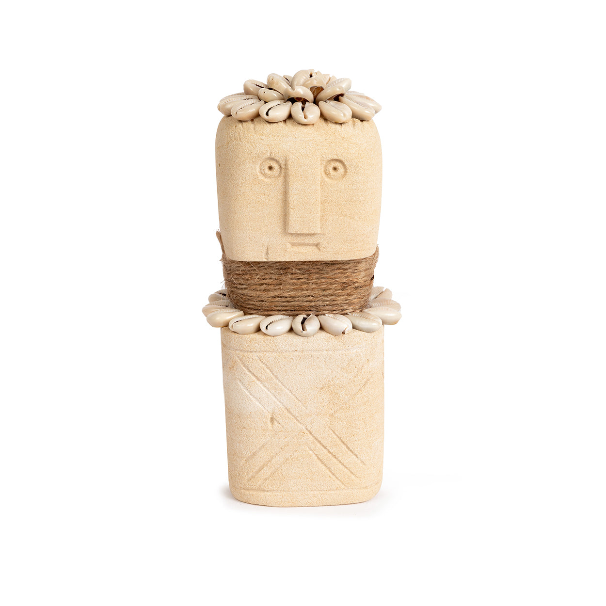 Statue en grès cylindrique – Coquillages sculptés – H20 cm