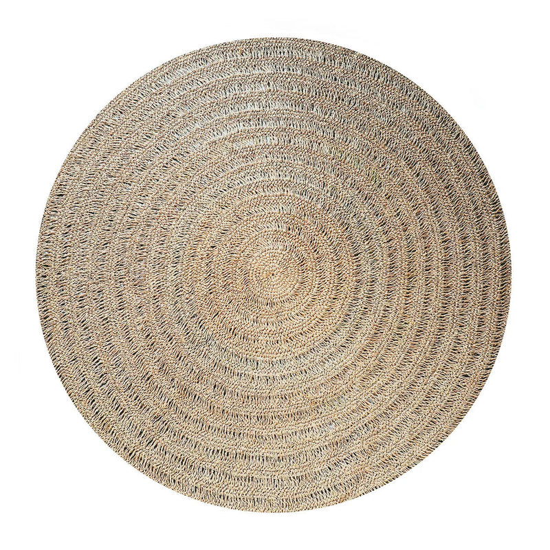 Tapis rond en herbiers marins naturel 150 cm bohème