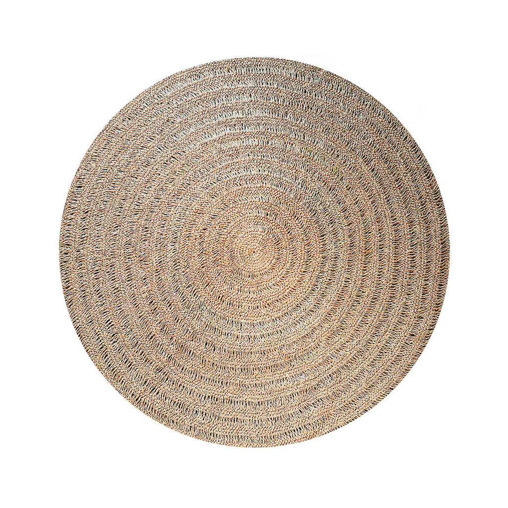 Tapis rond en jonc de mer tressé motif cercles naturels – Ø200 cm