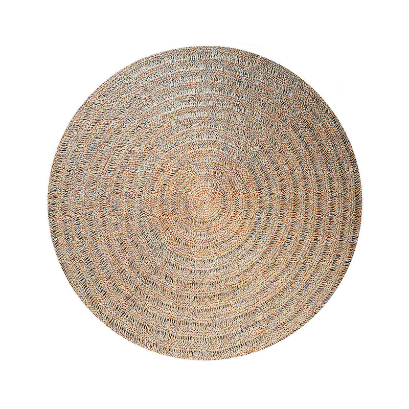 Tapis rond en jonc de mer tressé motif cercles naturels – Ø200 cm