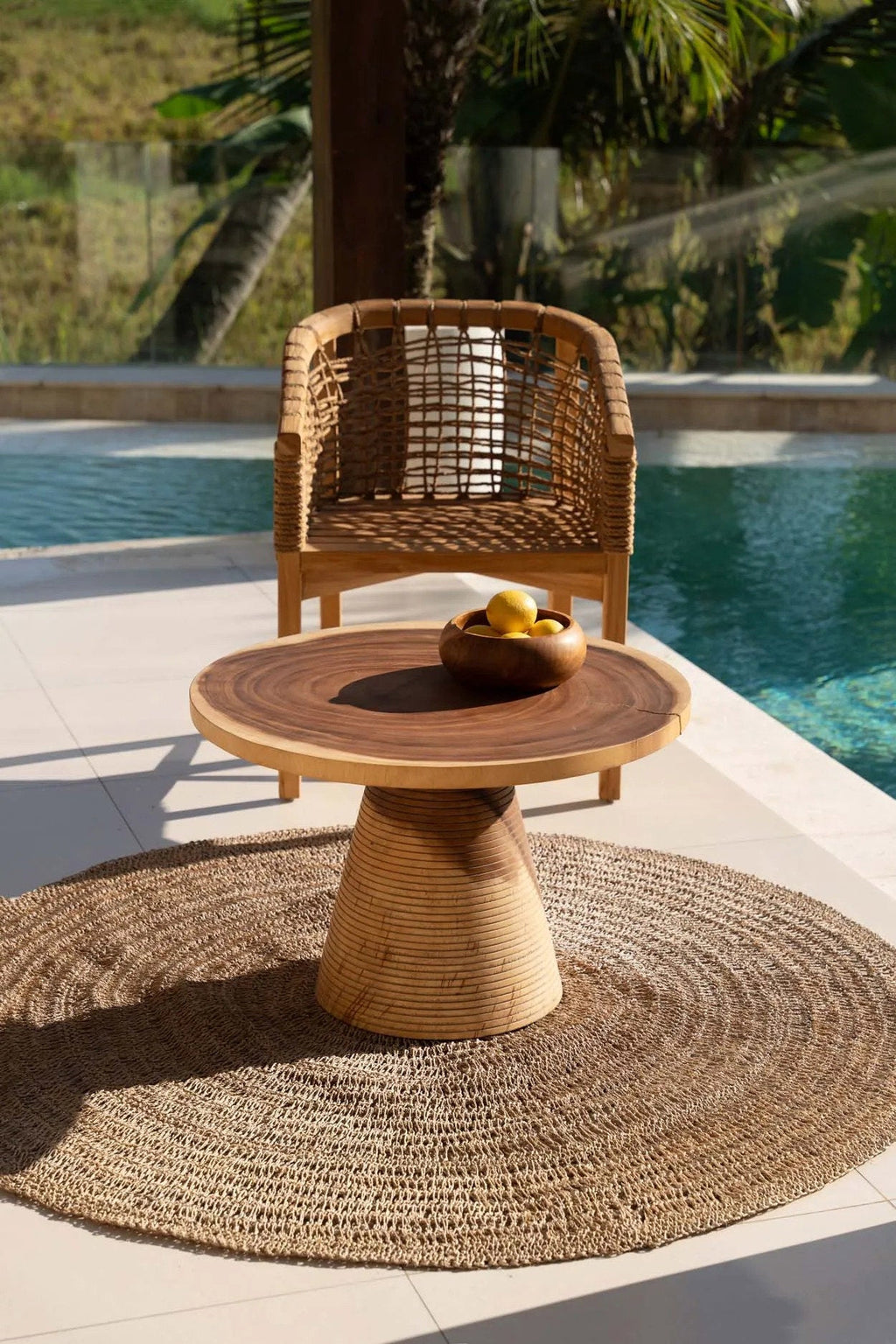 Tapis rond en jonc de mer tressé motif cercles naturels – Ø200 cm