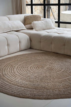 Tapis rond en jonc de mer tressé motif cercles naturels – Ø200 cm