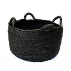 Panier de rangement rond en rotin noir avec poignées – Ø60 cm
