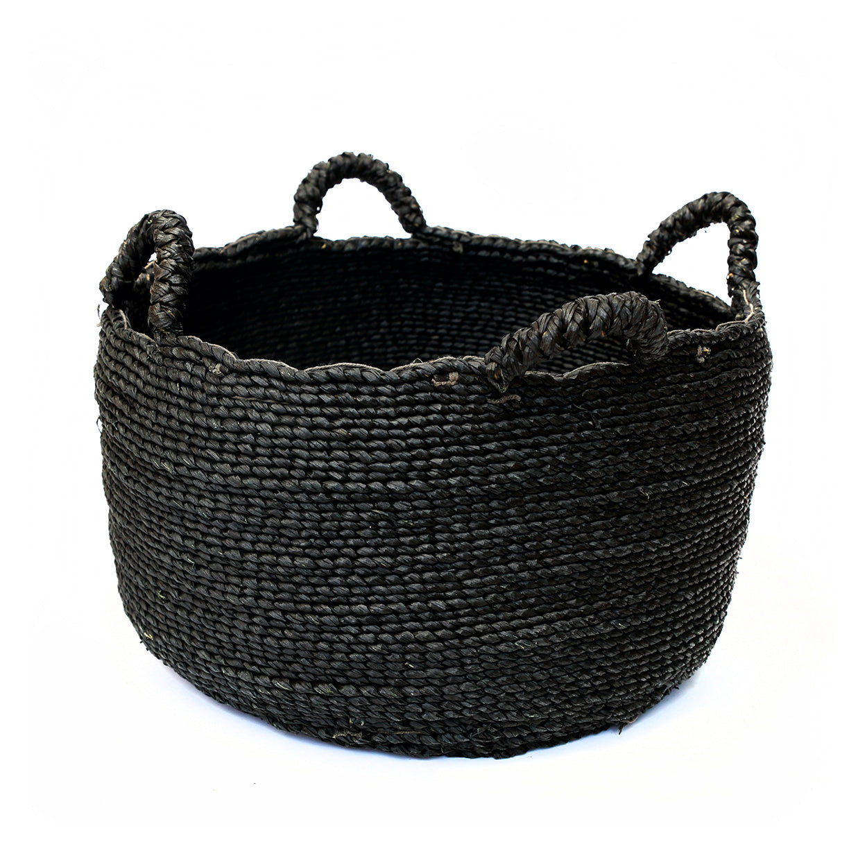Panier de rangement rond en rotin noir avec poignées – Ø60 cm