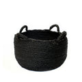 Panier rond en jonc de mer noir à anses souples – Ø52 cm