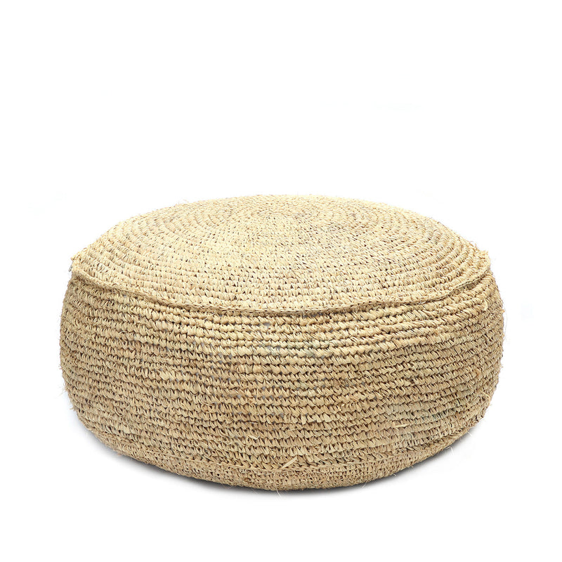 Pouf rond en raphia tressé naturel pour salon ou extérieur couvert – Ø60 cm