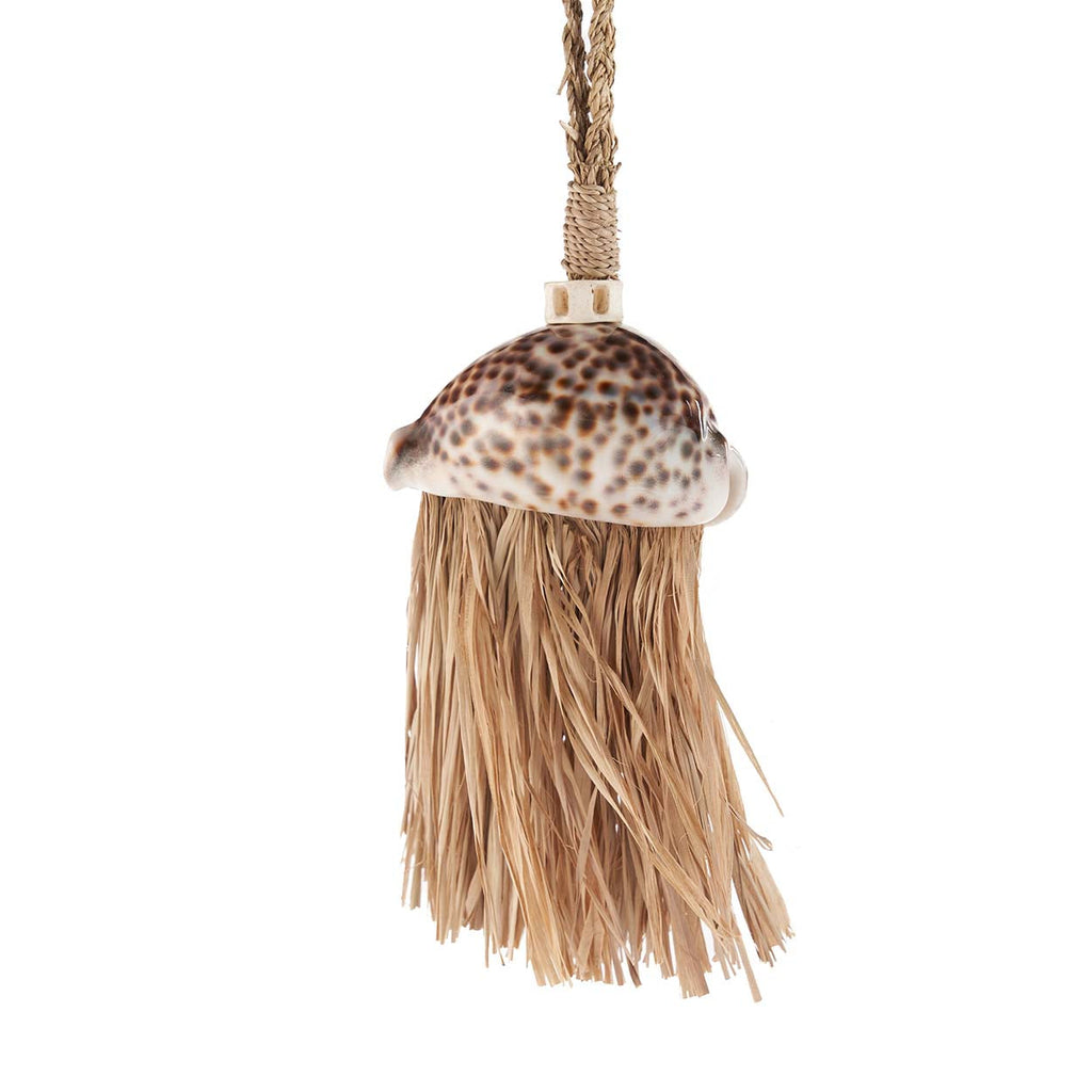 Gland décoratif en raphia naturel avec coquillage moucheté
