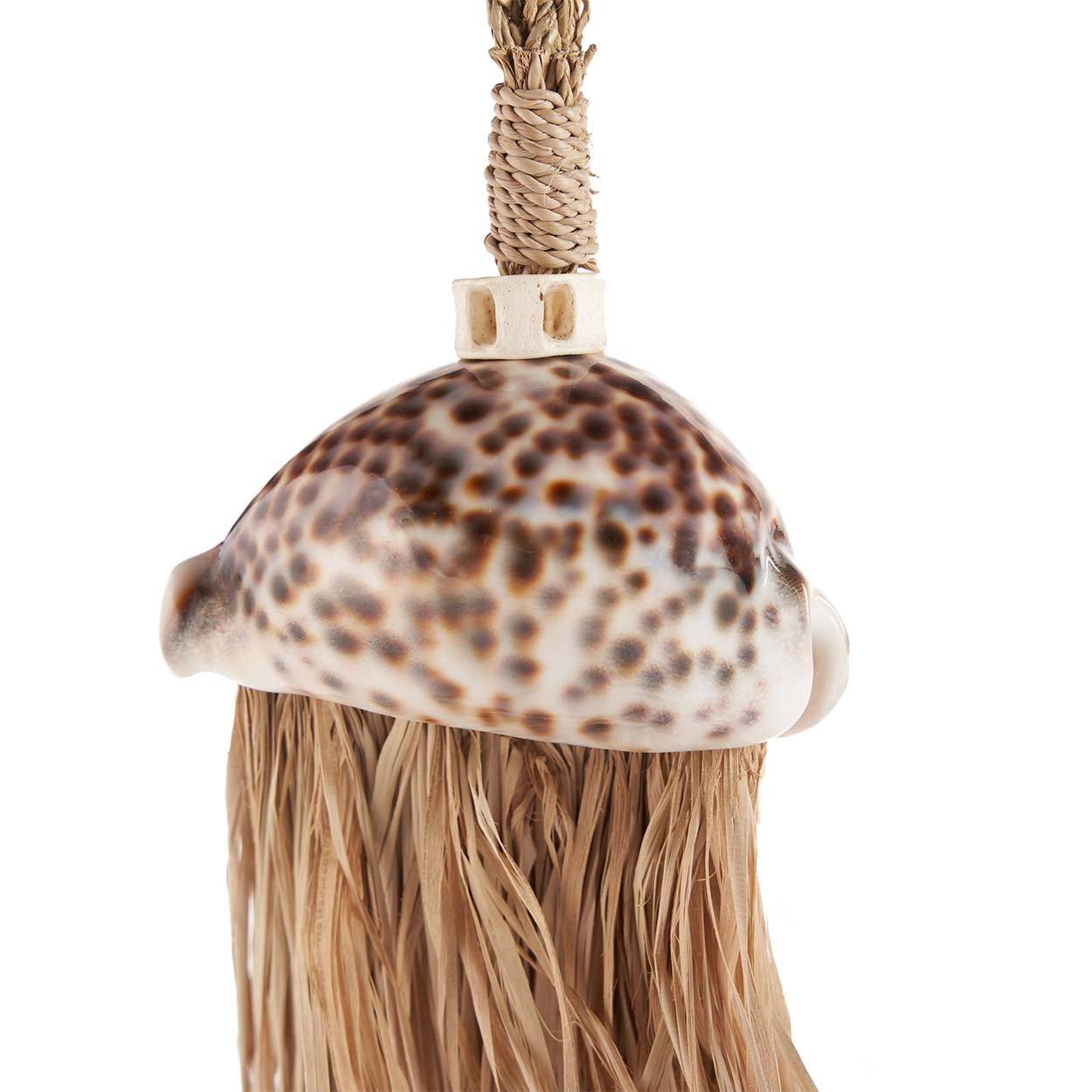 Gland décoratif en raphia naturel avec coquillage moucheté