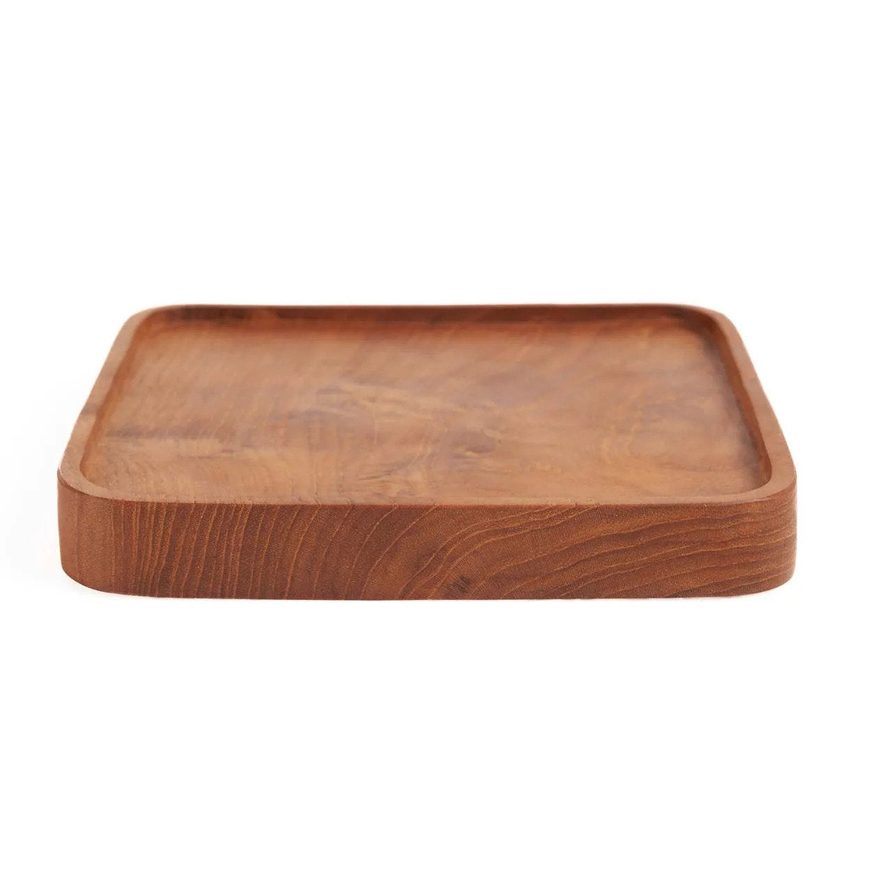 Assiette carrée bois de teck naturel finition lisse rebord discret