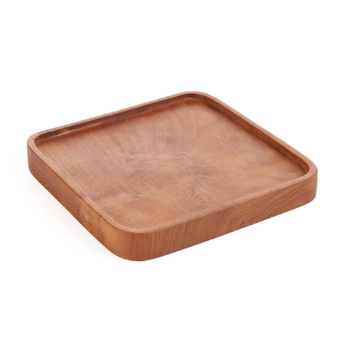 Assiette carrée bois de teck naturel finition lisse rebord discret