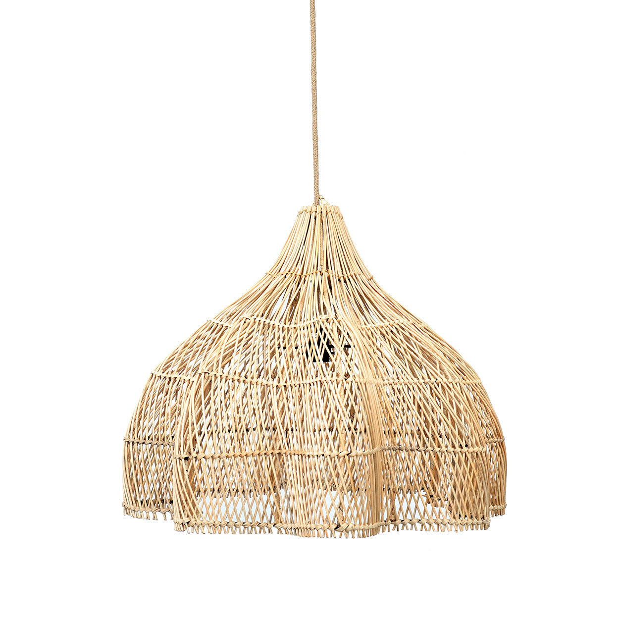 Suspension en rotin tressé naturel forme fleur ajourée – Ø60 cm