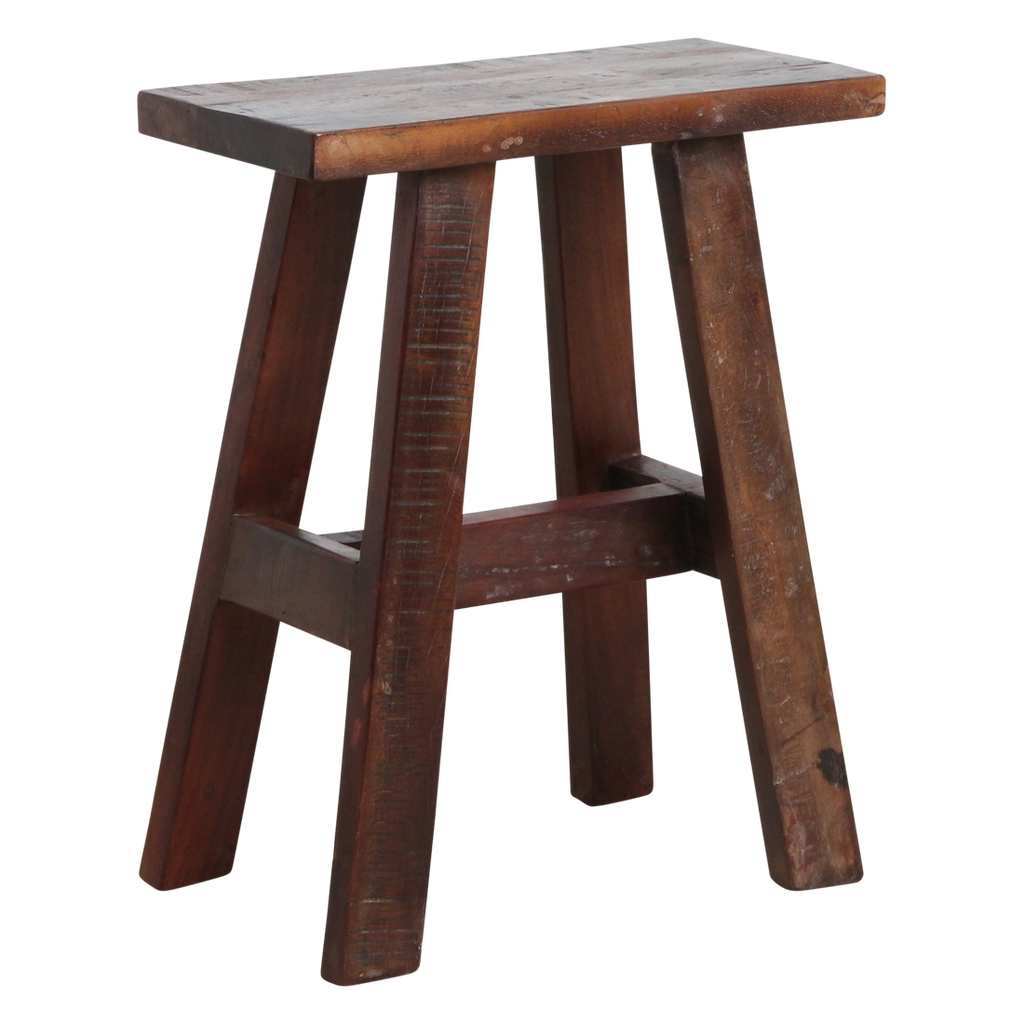 Banc en bois recyclé brun foncé pieds évasés look vintage – 45x20 cm