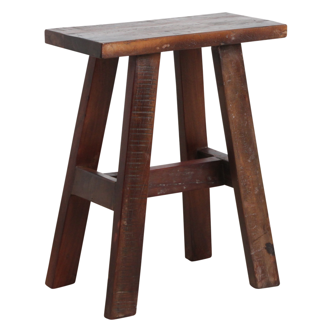 Banc en bois recyclé brun foncé pieds évasés look vintage – 45x20 cm