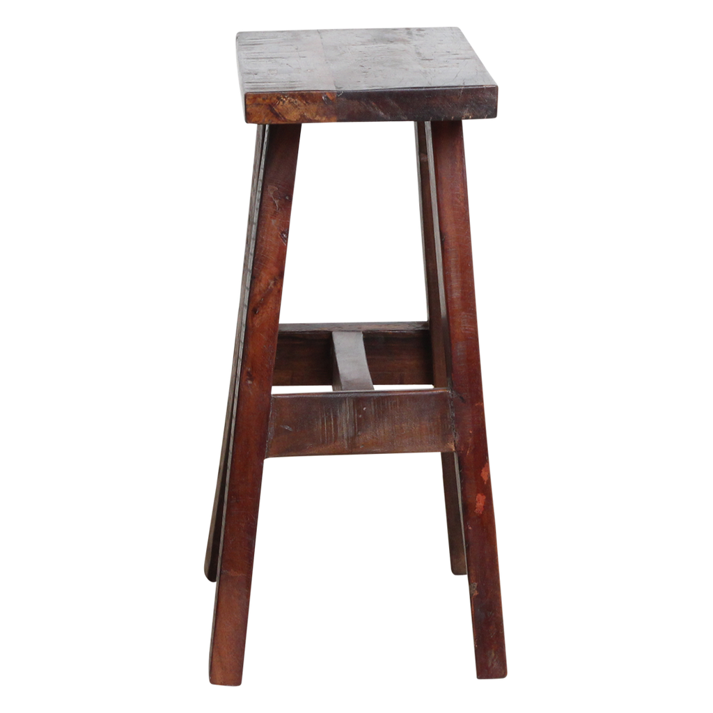 Banc en bois recyclé brun foncé pieds évasés look vintage – 45x20 cm