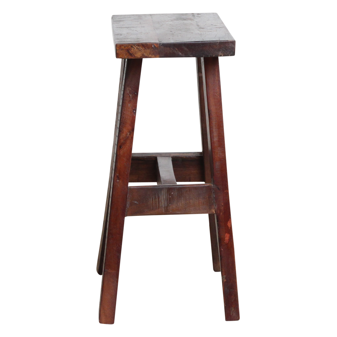 Banc en bois recyclé brun foncé pieds évasés look vintage – 45x20 cm