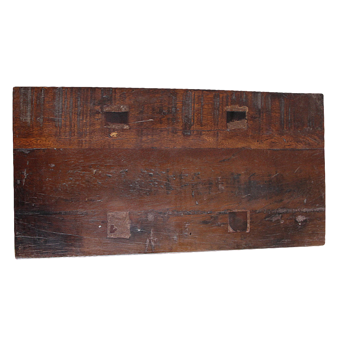 Banc en bois recyclé brun foncé pieds évasés look vintage – 45x20 cm