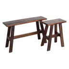 Banc en bois recyclé brun foncé pieds évasés look vintage – 45x20 cm