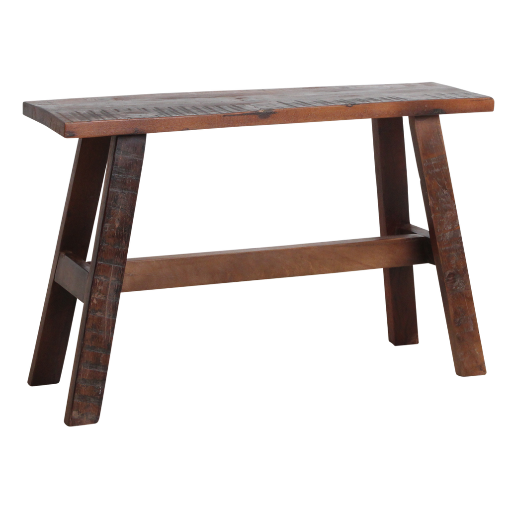 Banc en bois recyclé brun au look industriel rustique – 85x20 cm