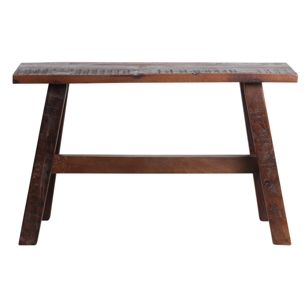 Banc en bois recyclé brun au look industriel rustique – 85x20 cm