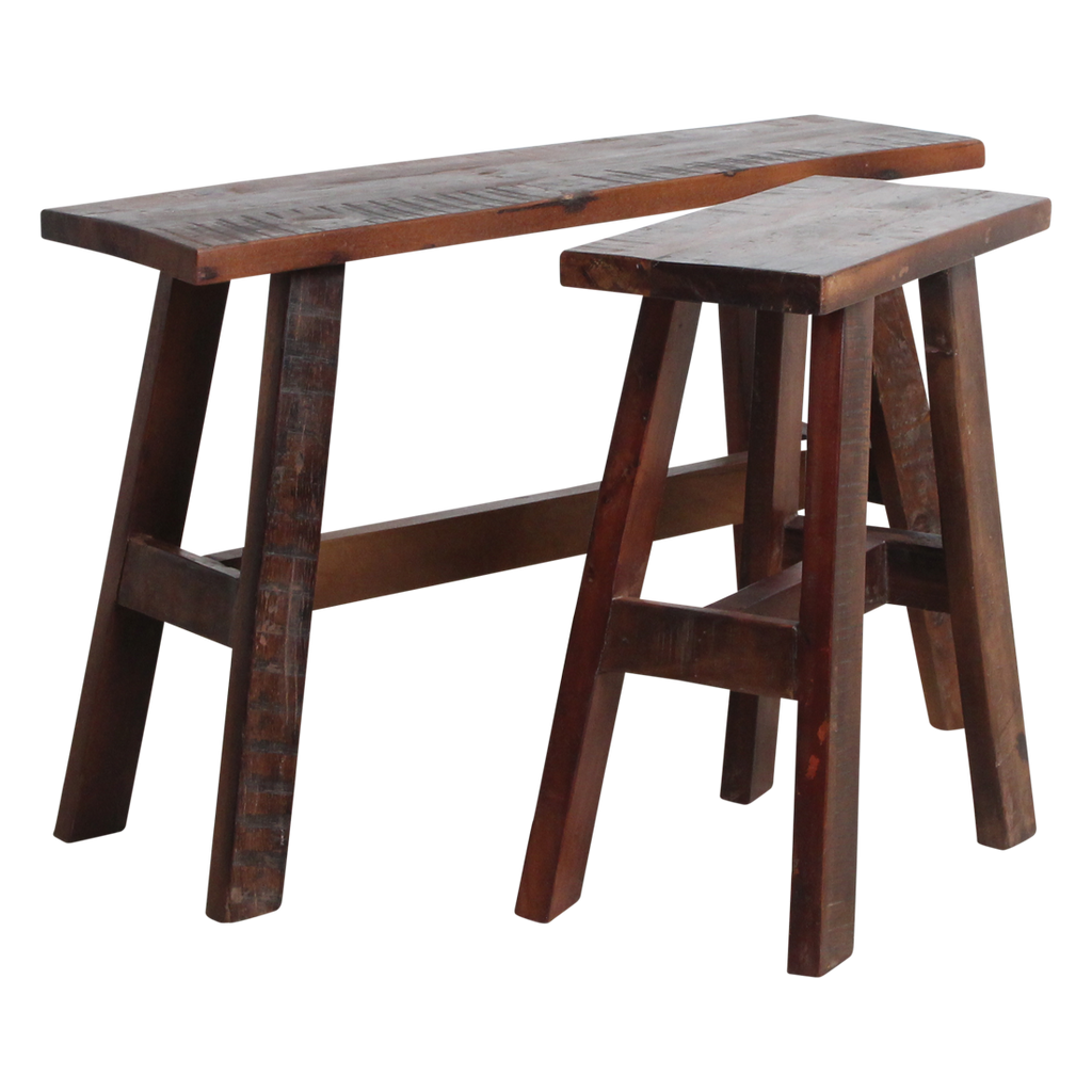 Banc en bois recyclé brun au look industriel rustique – 85x20 cm